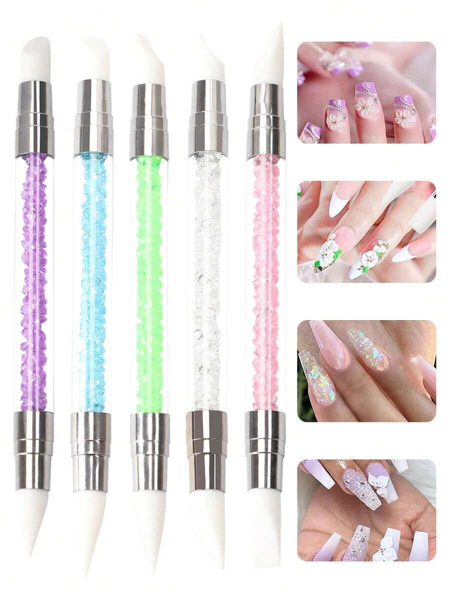 1 Stück/5 Stück Nagelkunst Skulptur Stift mit doppelter Spitze, Silikon Nagel Werkzeug, Strass Nagellack Gravur Stift mit Gummi Spitze Nagelbürsten. Diese Nagelkunst Pinsel sind für Anfänger und erfahrene Anwender entworfen.