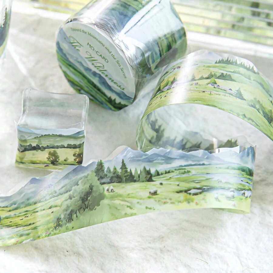 MOCARD 1 Cuộn Băng Washi Phong Cảnh INS dài 2m, Nhãn Dán Thẩm Mỹ Sáng Tạo Retro, Vật Liệu Thủ Công Cắt Dán Trang Trí Tự Làm, Quà Tặng Lễ Hội, Văn Phòng Phẩm Trường Học Sổ Lưu Niệm Cá Nhân - Màu xanh lá cây đậm - Xem 1