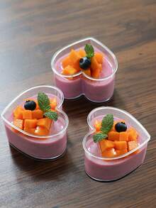 15pcs Transparent Heart-Shaped Food Storage Containers, Pudding Dessert Container For Mother's Day Party Birthday Baking Dessert - Clear - View 3