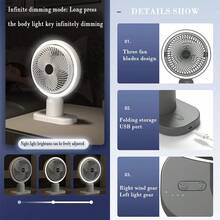 Mini Table Lamp Night Light Handheld USB Fan Portable Desktop Hanging Fan With USB Rechargeable Light(Random Ear Delivery) Vintage Television Pattern Fan Night Light - Multicolor Fan - View 7