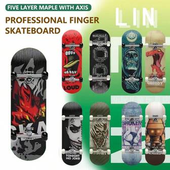 1 Pc  Flame Patterned Finger Skateboards, With Design & Bearing Wheels And Maple Board, Size: 12x5.5x4.5cm, Suitable For Beginner Finger Skateboarding, Stress Relief [Color Random]