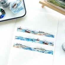 MOCARD 1捲2m INS風景和紙膠帶，復古創意美學貼紙，DIY裝飾拼貼手工藝材料，節日禮物，個性化剪貼簿學校文具