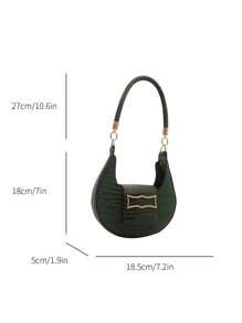 A Retro Fashion Indentation Crocodile Pattern Underarm Bag Hardware Buckle Opening Lightweight Solid Colour Shoulder Bag Suitable For Daily Use, Tready Crescent Moon Bag For Women - Green - View 7