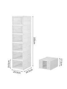 6 piezas/set Cajas para Zapatos de Plástico Transparente Apilables, Organizador de Zapatos para Armario, Contenedores Modulares para Almacenaje de Zapatos, Blanco almacenamiento de zapatos de plástico