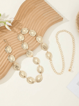 1PC Western Chain Belt Body Chain European And American Fashion Metal Waist Chain With Daisy, Petal & Flower Design For Girl's Dresses And Clothing, Belt Chain Back To School Winter Gift Ideas Boy Girl Valentine's Day