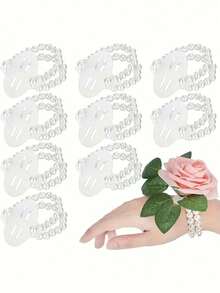 10入組伴娘珍珠手環，婚禮伴娘珍珠手花，手鏈珍珠鏈，珍珠花托 - 珍珠手腕花 - 查看 9