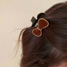 2pcs Women's Black Flocked Hairpins With Rhinestone Bow Detail Bow, Vintage Palace Style Hair Clip For Autumn And Winter, Suitable For Bangs And Princess Hairstyles Cute Flower Clip Valentine's Day Valentines