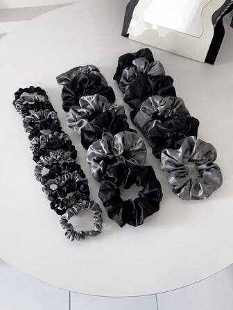 24pcs/Set Black, Grey & Dark Tone Large & Small Hair Ties, Gentle & Regular Style Elastic Bands, Versatile Adult Hair Scrunchies Scrunchy Hair Ties, Casual ,Gifts Ponytail
