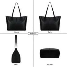 NEWHEY Medium Size Women Handbag & Shoulder Bag, PU Leather Wallet With Top Handle (32*25*14cm), Eye-Catching Work Bags For Women, New Fashionable Big Bags For Women - Black - View 3