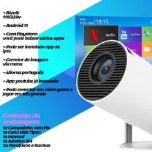 Projetor Android com PlayStore Alta Definição HD com Entradas  e USB - Branco - Visão 8