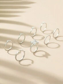 8入組新款歐美波西米亞風格鑲鑽蝴蝶環節戒指，時尚珠寶。 - 彩色 - 查看 6