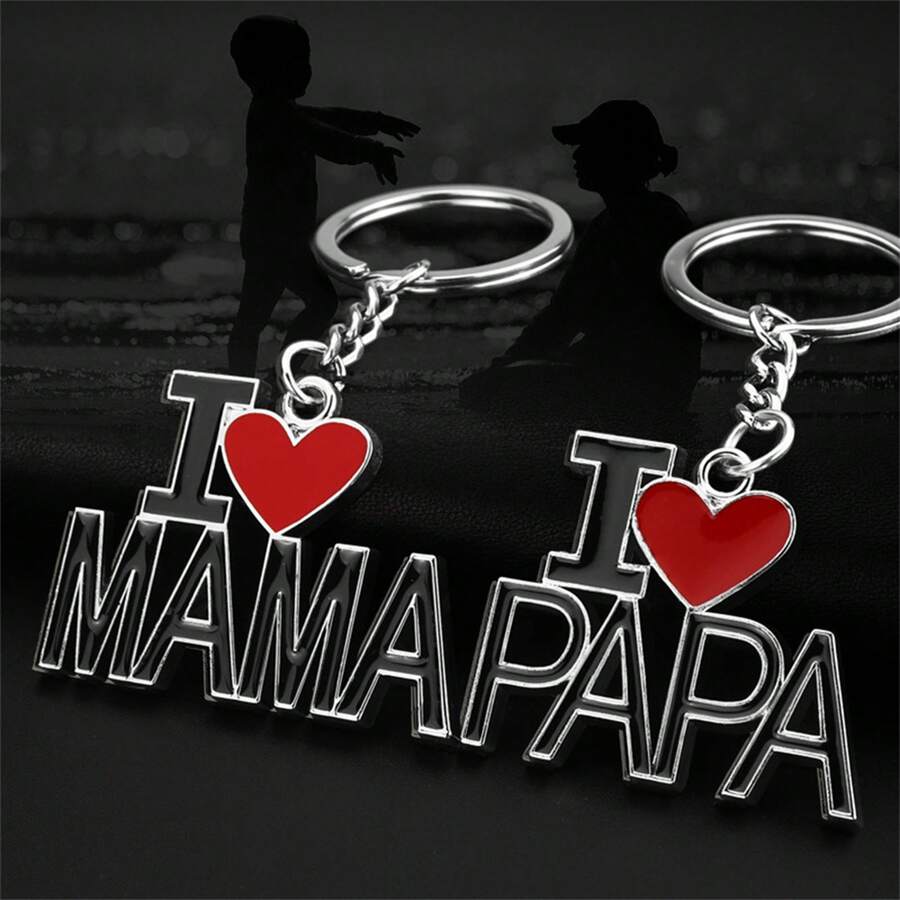 1 llavero creativo y personalizado de letras "I Love Dad Mom", llavero de moda - Llavero de amor de mamá y papá - Ver 1