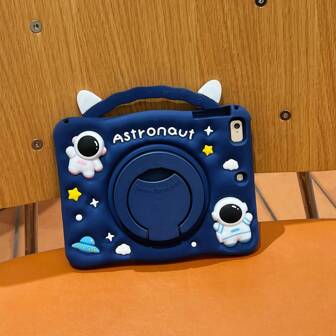 1pc Adorable Stress Relief Astronaut Pattern Full Coverage Silicone Soft Case For Tablet With 360 Degree Rotating Bracket, Suitable For IPAD/Samsung/Huawei/Honor