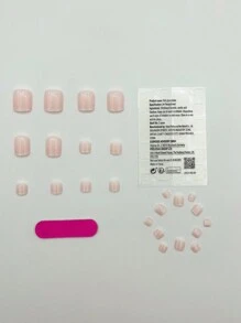 24 Stück minimalistische bright weiße künstliche Zehennägel mit französischer weißen Randdekoration - einfach anwendbare, kurz-quadrate falsche Zehennägel, für tägliche Mode geeignet + 1 Stück Gelee-Kleber + 1 Stück Nagelfeile Nagelbedarf