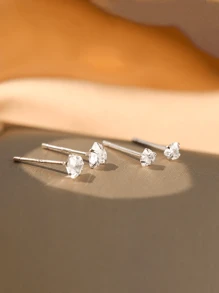 ESBERRY 1 Pair S925 Sterling Silver Minimalist Exquisite Heart Shaped Cubic Zirconia Stud Earrings For Women Fine Jewelry Gift Birthday Gifts Party Gifts Holiday Gifts Daily Wear - Love Shaped Earrings - View 6