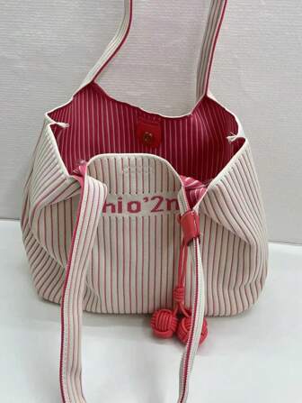 Borsa Tote con onde di marea rosa Chio2nd 2024 Nuova moda, grande borsa a spalla da donna in patchwork e lavorazione a maglia, adatta per donne che lavorano, signore e ragazze