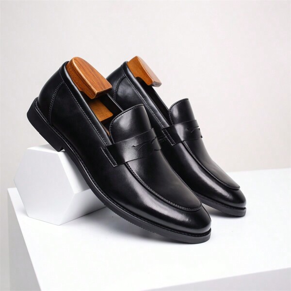 Men's Summer Round Toe Comfortable Penny Loafers, Business Casual British Style Leather Slip-On Soft Bottom Moccasins, Versatile Fashion Dress Boat Shoes