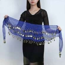 1pc Belly Dance Hip Scarf With 98 Coins, Available In 10 Colors - Blue - View 3