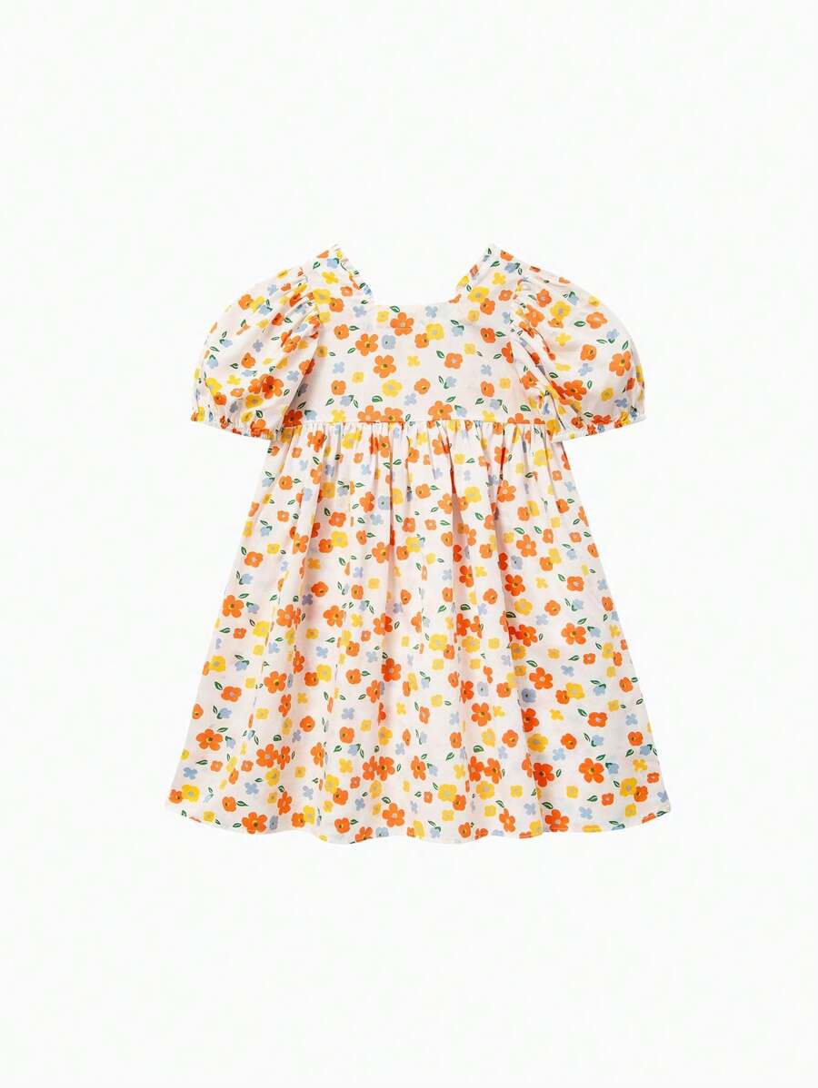 mini bala Young Girl 2022 New Summer Girls' Square Neck Pure Cotton Art French Princess Dress Dress