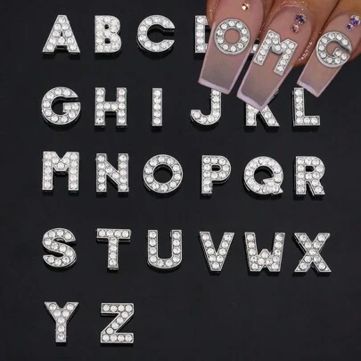 26Pcs/Pack European And American Style Rhinestone Alloy English Letter Nail Art Decoration, Y2K Metal Style Diy Large Nail Art Accessory With Combinable 3D Art Letters Nails Rhinestone Jewelry Nail Charms Nail Supplies Nail Gems