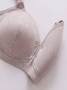 Jacquard Wireless Soft Cup Bra With 3 Rows Of Hook-And-Eye Closure Shaping Full Coverage Bra For Women
