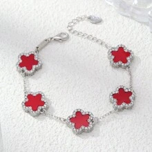 1pc Alloy Mother Of Pearl Flower Decorated Double-Sided Rhinestone Women Bracelet