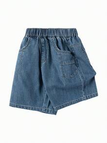 Balabala 男孩短褲，嬰兒短褲，2024新款，兒童中長款短褲，夏季，寬腿牛仔褲，時尚潮流 - 藏蓝色 - 查看 4