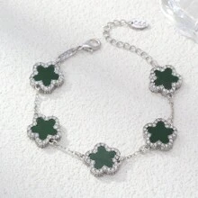 1pc Alloy Mother Of Pearl Flower Decorated Double-Sided Rhinestone Women Bracelet