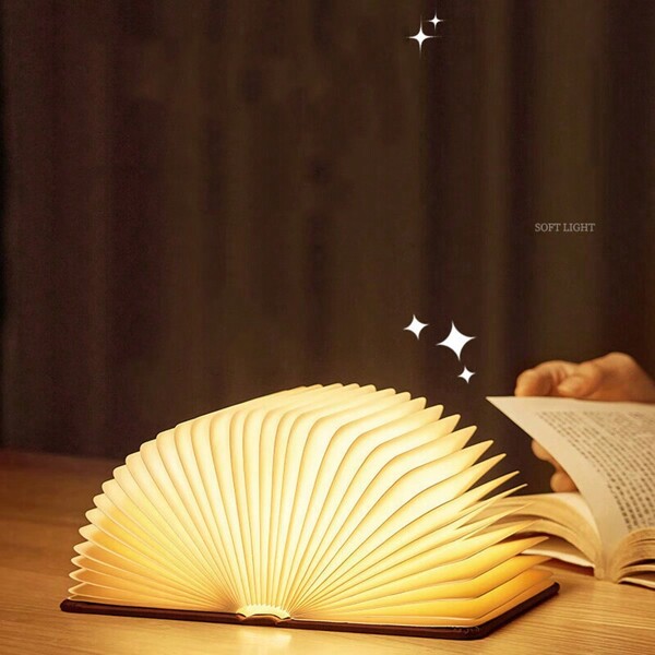 1 peça Luminária de Livro de Madeira LED 3 Cores Novais Luzes de Livro para Presentes de Namorada de Aniversário ou Feriados, Luz Noturna USB Recarregável para Surpresas de Dia dos Namorados e Presentes de Natal