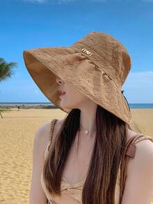 時尚格紋漁夫帽，帶金屬扣，2024夏季新款扁平頂遮陽帽，女性款，防紫外線，休閒日常穿著，瘦臉提升，1入組 - 平頂漁夫帽 - 查看 14