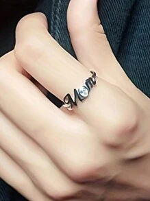 1pc Silver-Color "Mom" Letter Detail Ring For Women, Best Gift For Mother Day And Daily Wear