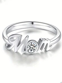 1pc Silver-Color "Mom" Letter Detail Ring For Women, Best Gift For Mother Day And Daily Wear