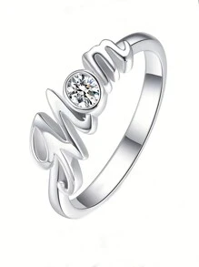 1pc Silver-Color "Mom" Letter Detail Ring For Women, Best Gift For Mother Day And Daily Wear