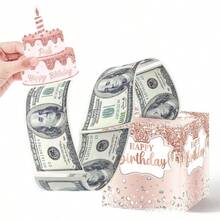 Set de caja de sorpresa feliz cumpleaños con 32 piezas para regalo de explosión con soporte para tarjeta y billetes de dinero con diseño para hacerlo tú mismo en color blanco y rosa - blanco rosa - Ver 1