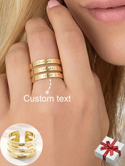 Customized Stainless Steel Adjustable Open Ring With Engraved Names, Charm Simple Couple Ring For Wedding, Engagement, Anniversary, Birthday And Personalized Gift For Girlfriend, Wife. Perfect Unique Present For Her.,Gold,Stylish,Colorful,Vintage,Simple,Unisex,Casual,Cuties,Custom,Personalized,Unique,Ideal Gifts For Him,Ideal Gifts For Her,Her,Boyfriend,Girlfriend,Dad,Mom,Family,Friends,For Anniversaries,For Birthdays,For Graduation,For Prom,For Party,Stainless Steel Jewelry