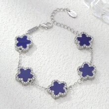 1pc Alloy Mother Of Pearl Flower Decorated Double-Sided Rhinestone Women Bracelet