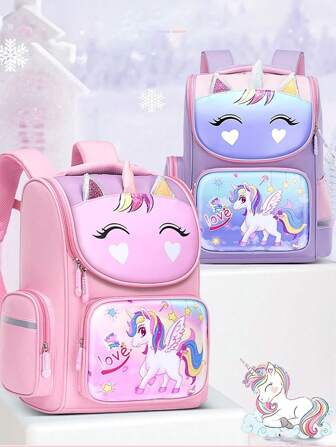 Children's Shoulder Bag Elementary School Students Schoolbag 6-12-16 Years Old 1-2-3-4-5-6 Grades Cute Waterproof Boys And Girls Backpack Purple Pink