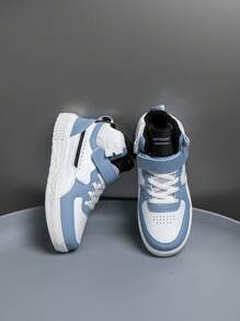 1 pereche de pantofi sport pentru copii, pantofi sport cu talpă înaltă, respirabili, elastici, cu absorbție moale a șocurilor, cu uscare rapidă, antiderapanți, rezistenți la uzură, model patchwork, pentru copii cu vârsta cuprinsă între 6 și 14 ani, băieți sau fete, stil casual - Dusty Blue - Vizualizare 5