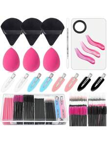 257号一次性化妆套装，含混合色调粉扑，化妆师必备工具，配有睫毛膏、唇刷、发夹和面部化妆海绵，带收纳盒，化妆刷套装，化妆刷套装，化妆刷套装，全套化妆工具，化妆刷套装，全套化妆工具，化妆刷套装，化妆刷套装，化妆礼品套装