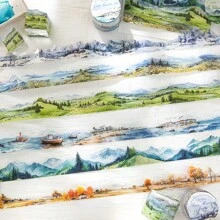 MOCARD 1 Cuộn Băng Washi Phong Cảnh INS dài 2m, Nhãn Dán Thẩm Mỹ Sáng Tạo Retro, Vật Liệu Thủ Công Cắt Dán Trang Trí Tự Làm, Quà Tặng Lễ Hội, Văn Phòng Phẩm Trường Học Sổ Lưu Niệm Cá Nhân - Màu xanh lá cây đậm - Xem 3