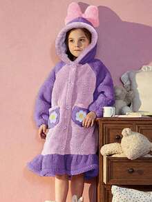 Bata con capucha y moño para niña,Batas Para Dormir,Bata De Dormir - Morado - Ver 5