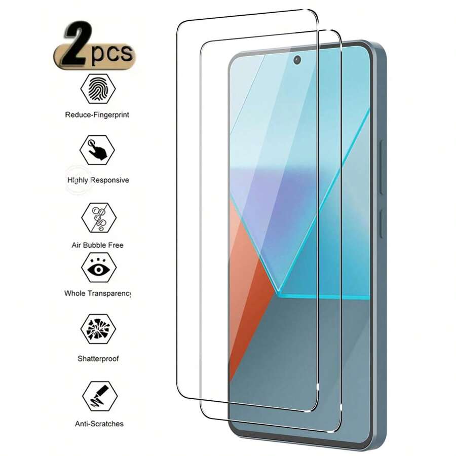 2 miếng kính cường lực trong suốt tương thích với Redmi Note 13 5G/4G miếng bảo vệ màn hình tương thích với Redmi Note 13 Pro 5G/4G kính bảo vệ 9H - Trong sáng - Xem 1