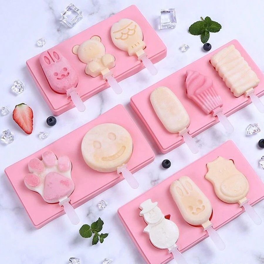 Cartoon Silicone DIY Popsicle Mold With Lid For Homemade Ice Cream, Ice Lolly And Ice Pop - Watermelon + Ice Cream + Rabbit - View 1