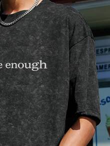 INFLATION T-Shirt à manches courtes pour hommes avec fausse impression de lettre lavée pour l'été