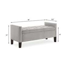 43 Inches Storage Ottoman Bench, Leather Bench End Of Bed Bench With Solid Wood Legs Upholstered Ottoman Bench With Storage Indoor Bench For Living Room With Rolled Arm, Entryway - Grey - View 2