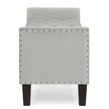 43 Inches Storage Ottoman Bench, Leather Bench End Of Bed Bench With Solid Wood Legs Upholstered Ottoman Bench With Storage Indoor Bench For Living Room With Rolled Arm, Entryway - Grey - View 7