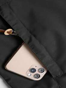 男友风男式字母图案拉链连帽运动夹克 - 黑色 - 查看 3