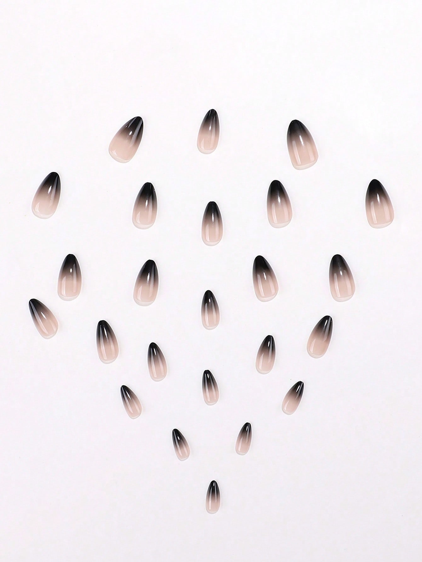 24 قطعة أظافر بشكل اللوز القصير ذات تدرج من الأسود...