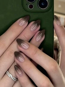 24 件短杏仁形渐变黑至裸色扎染美甲片，含 1 个指甲锉、1 片凝胶抛光，时尚精致的按压式指甲 美甲用品 美甲 - 彩色 - 查看 2