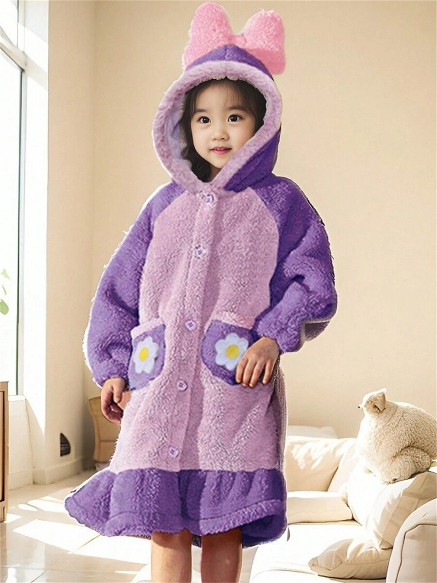 Bata con capucha y moño para niña,Batas Para Dormir,Bata De Dormir - Morado - Ver 1